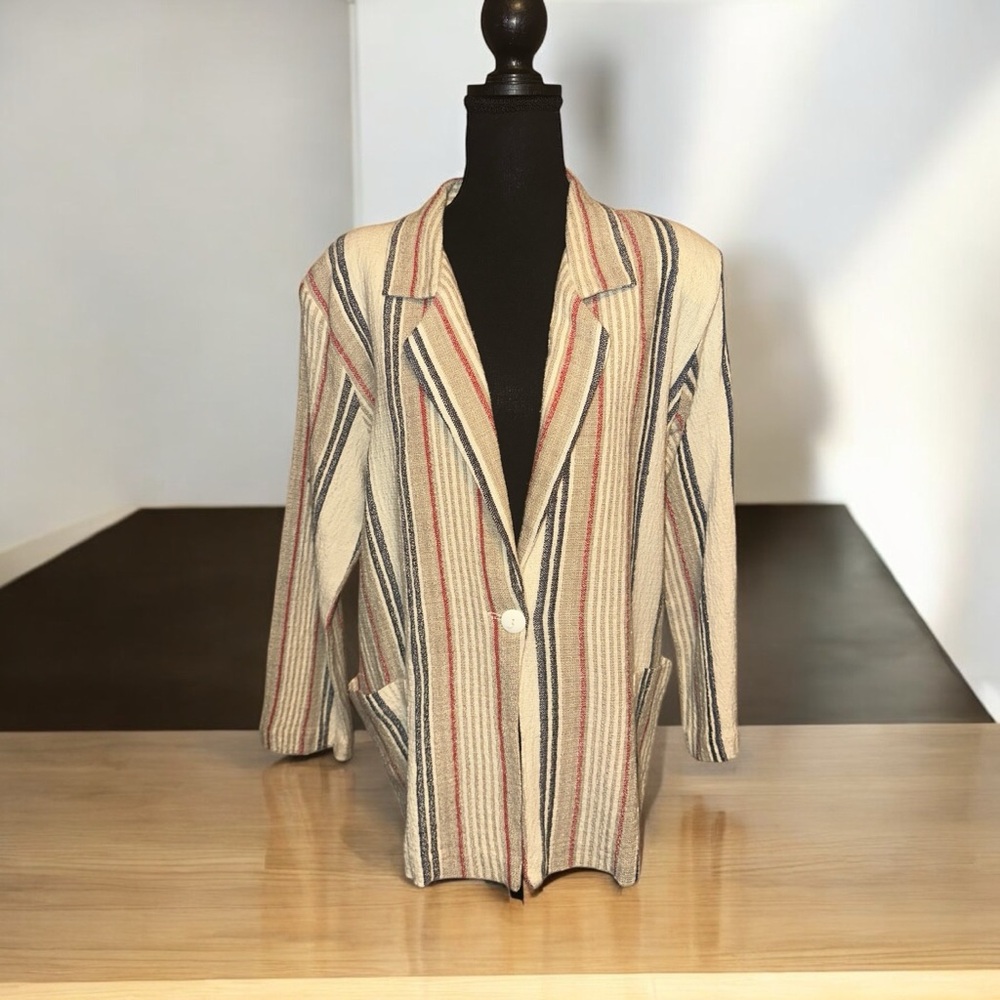 Terri Cream and Red Striped Lightweight Blazer - Picture 2 of 8